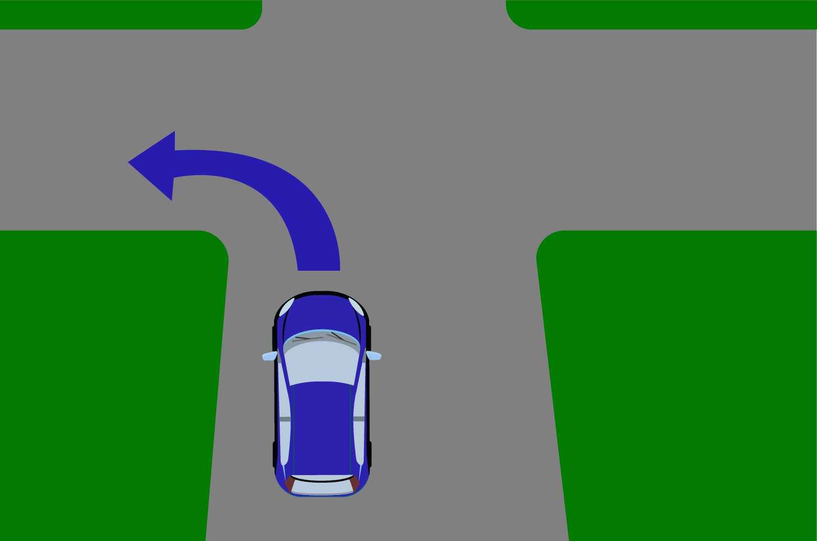 The car on the left is. Turn left. Car to the left. Turn left at the Traffic Lights. Car in left.